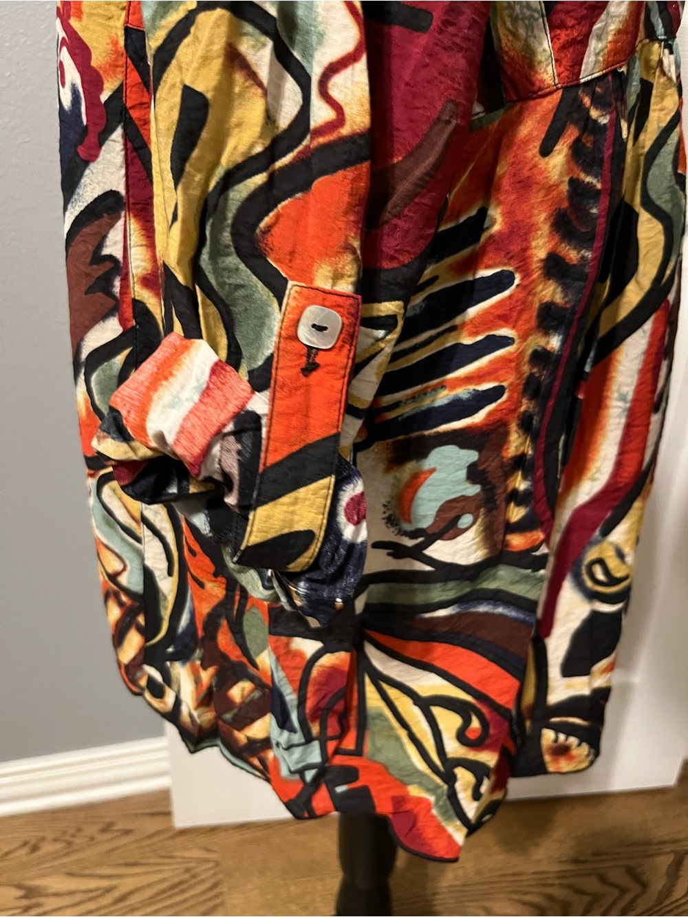 Abstract Print Long-Sleeve Button-Down Tunic - Picture 4 of 4
